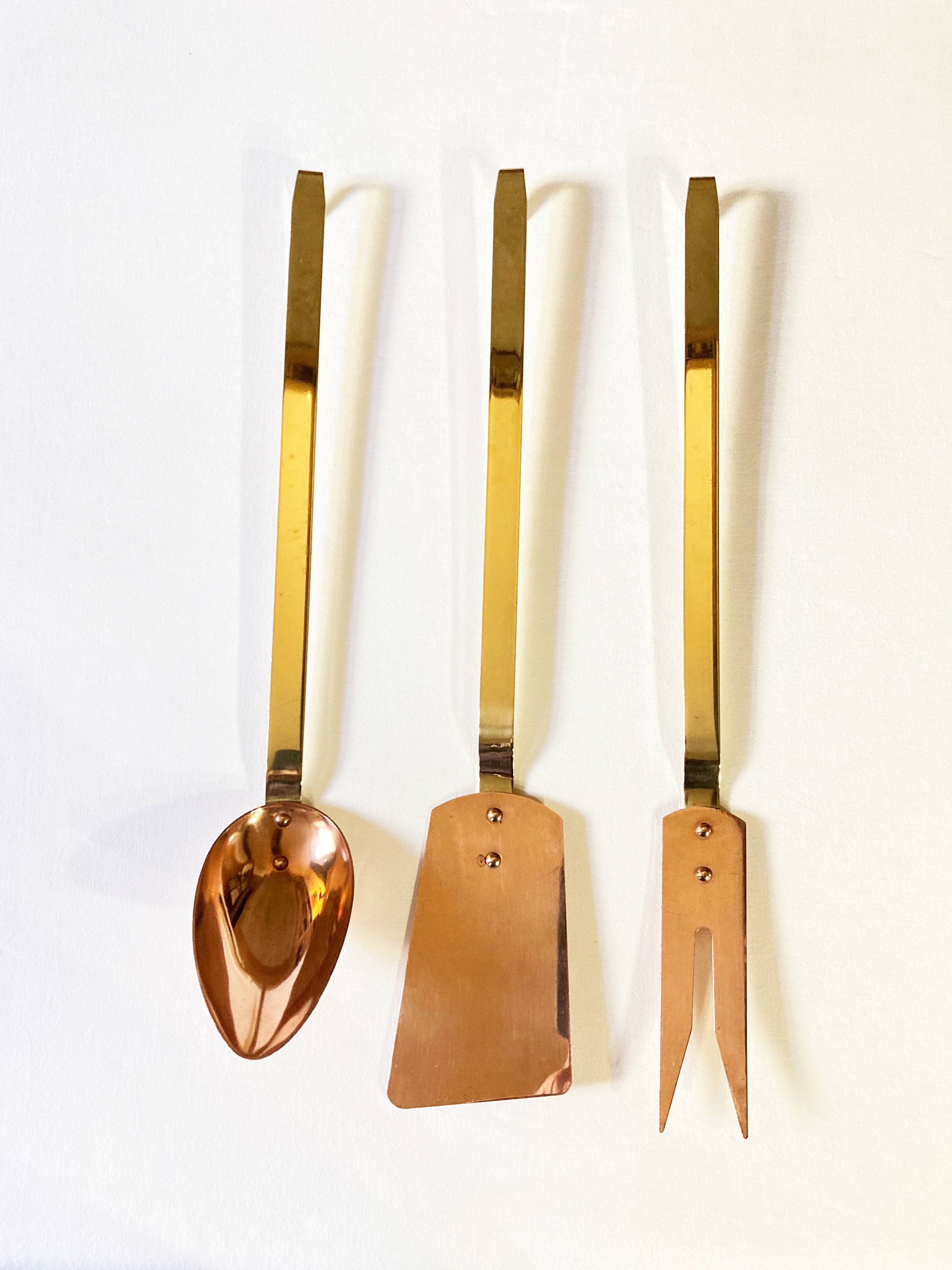 Copper and brass kitchen utensils