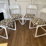 4 Chaises Baumann traineau blanches entièrement restaurées