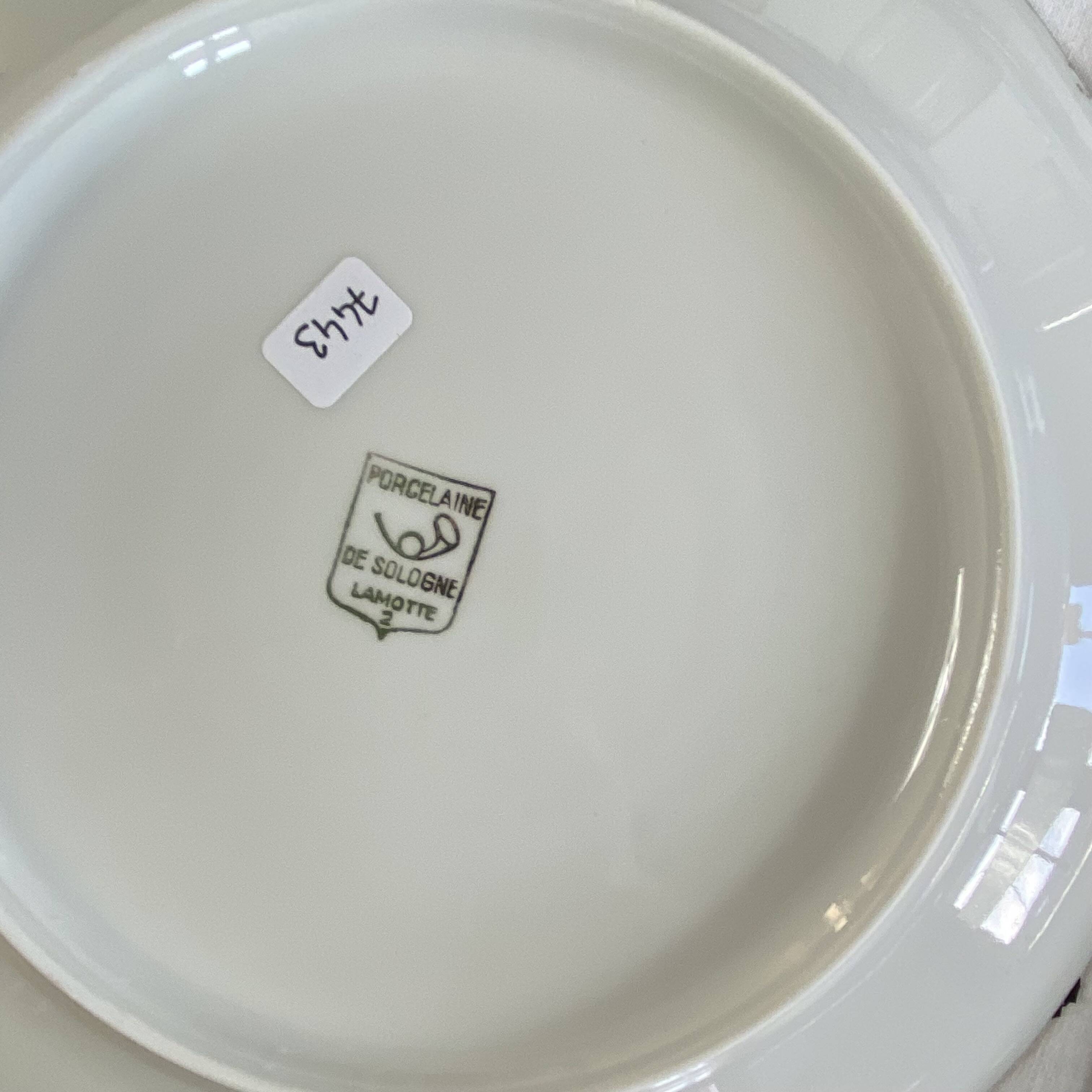 6 antique Lamotte porcelain dinner plates from Sologne with gilding