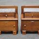 Pair of wooden nightstands, art deco style wooden bedside table, wood and marble table