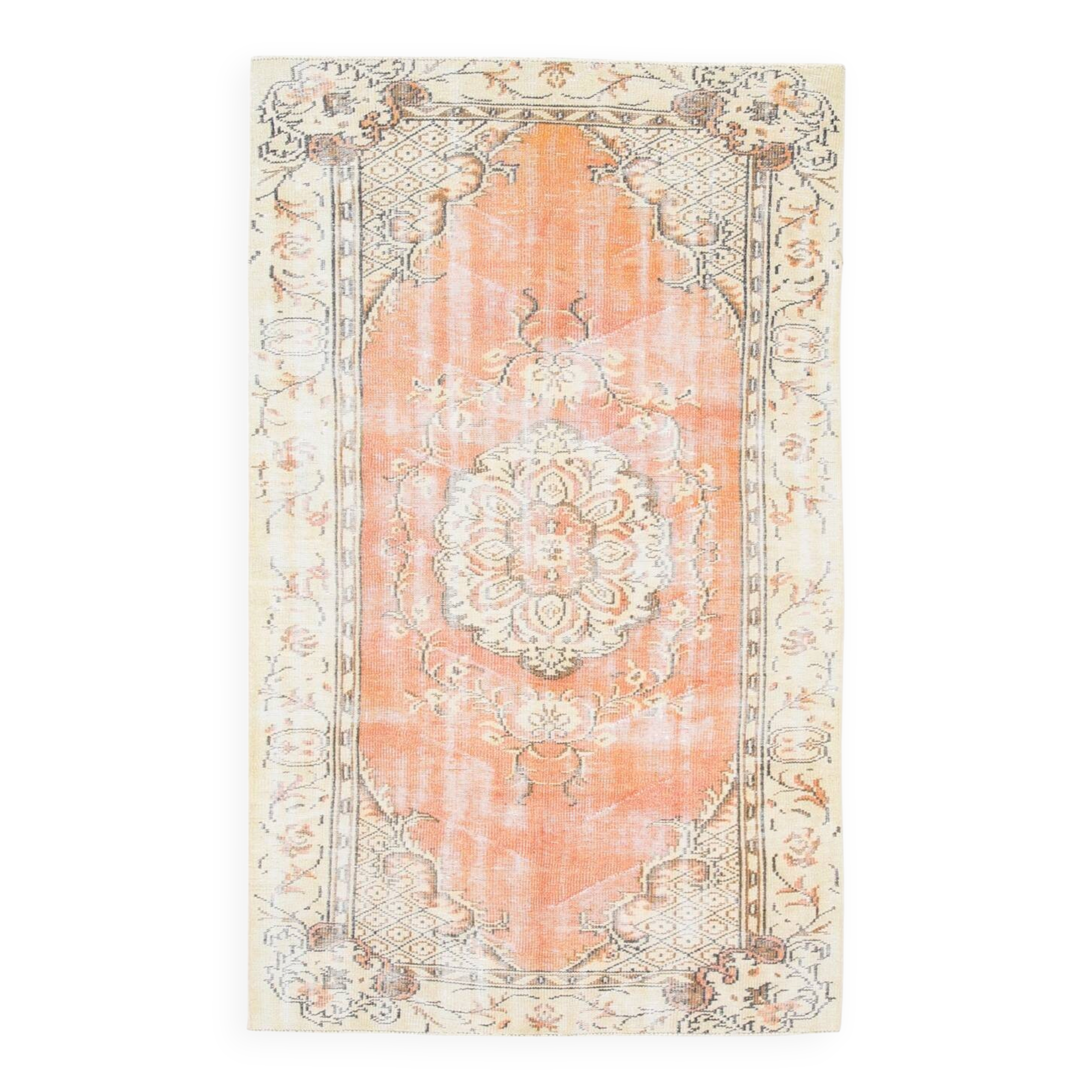 4x7 Peach & Beige Oriental Turkish Vintage Rug, 134x220Cm