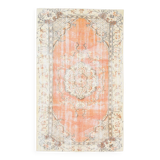 4x7 Peach & Beige Oriental Turkish Vintage Rug, 134x220Cm
