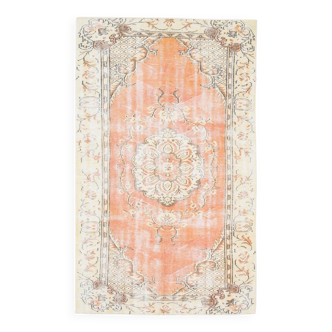 4x7 Peach & Beige Oriental Turkish Vintage Rug, 134x220Cm