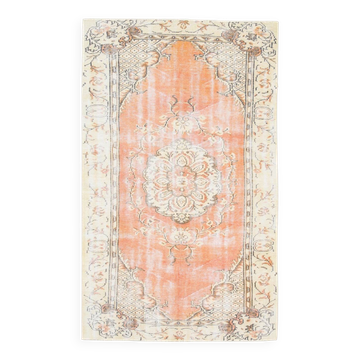 4x7 Peach & Beige Oriental Turkish Vintage Rug, 134x220Cm
