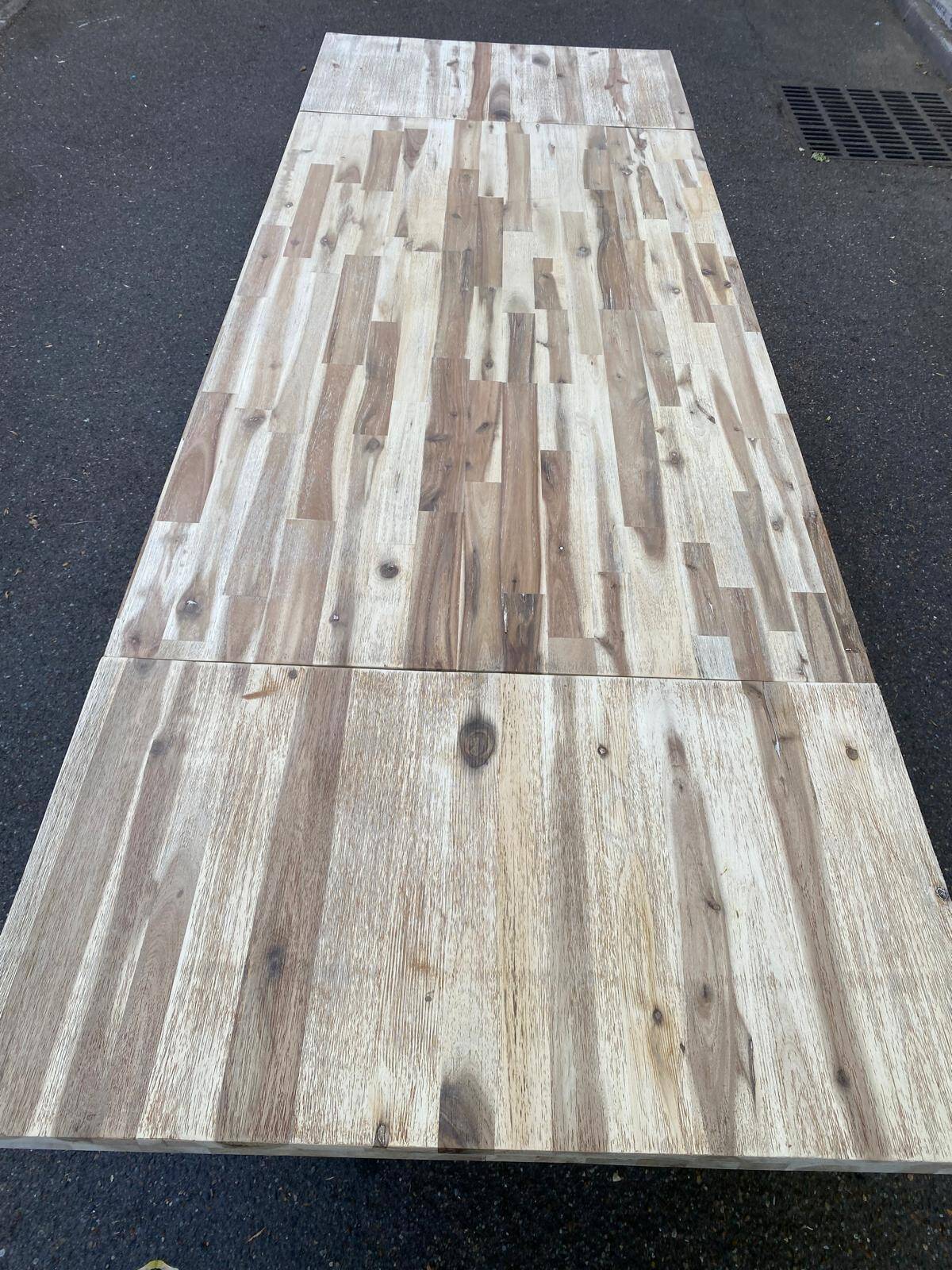 Large extendable Scandinavian dining table made of stripped solid acacia 160-26