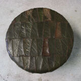 Pouf in black/green leather