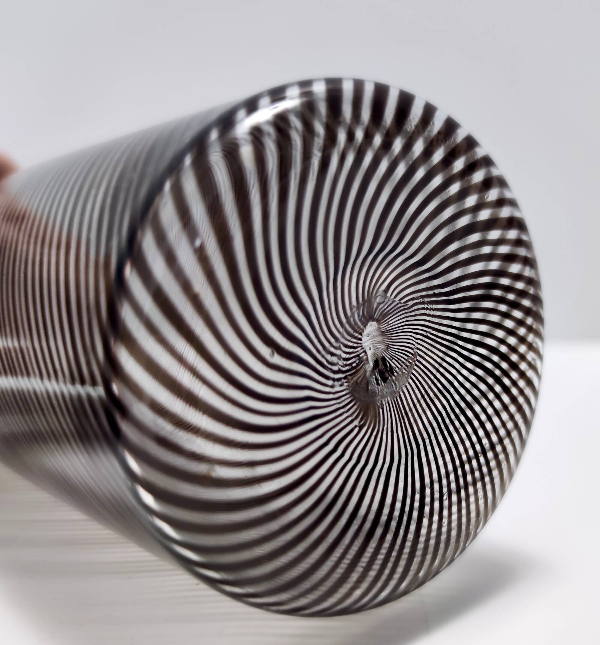 Black Murano Glass Bottle Vase "Mezza Filigrana" by Dino Martens for Aureliano Toso