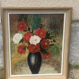 Painting, painting on canvas, still life, the bouquet of flowers painted on vintage canvas
