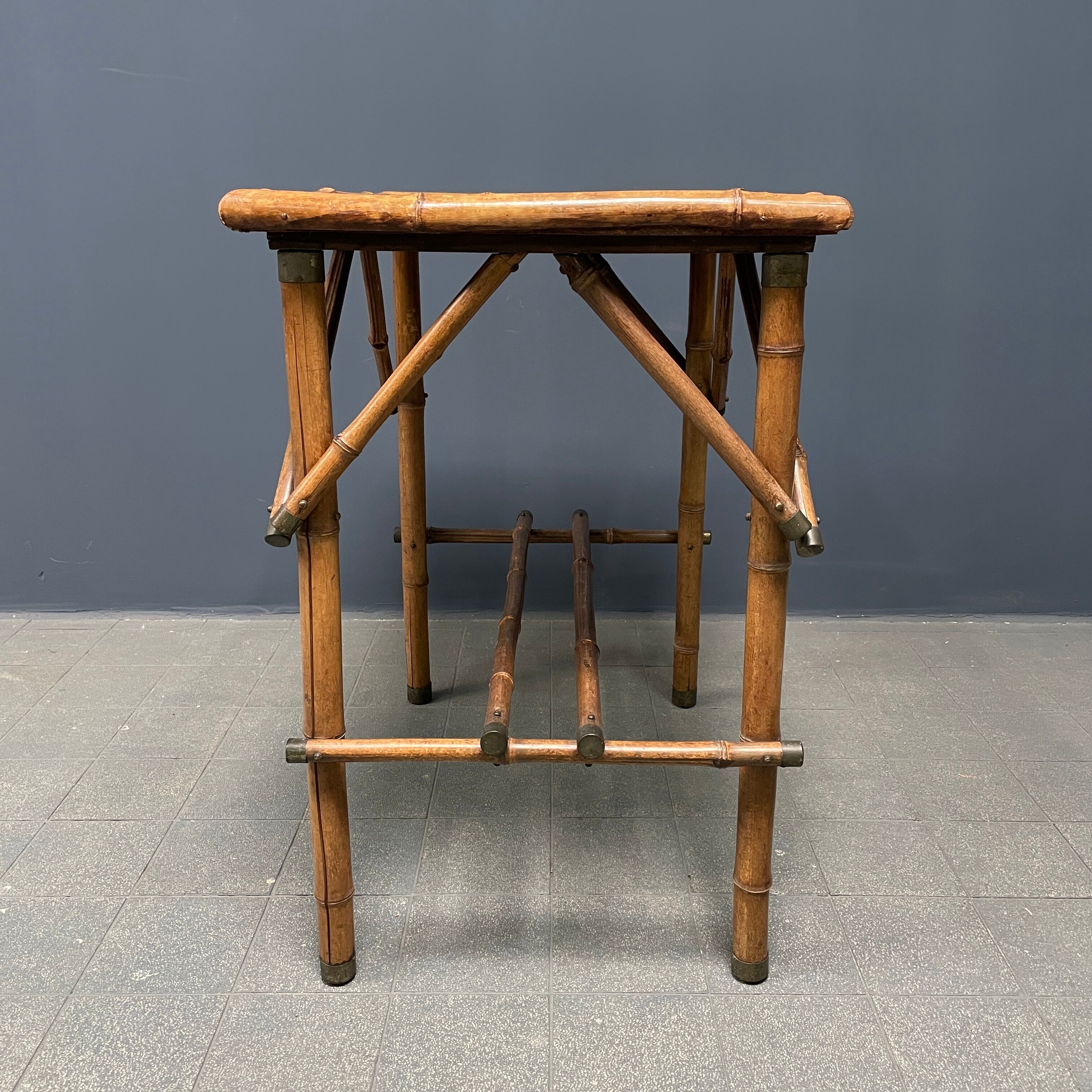 Bamboo side table with mirror top from France, 1940s