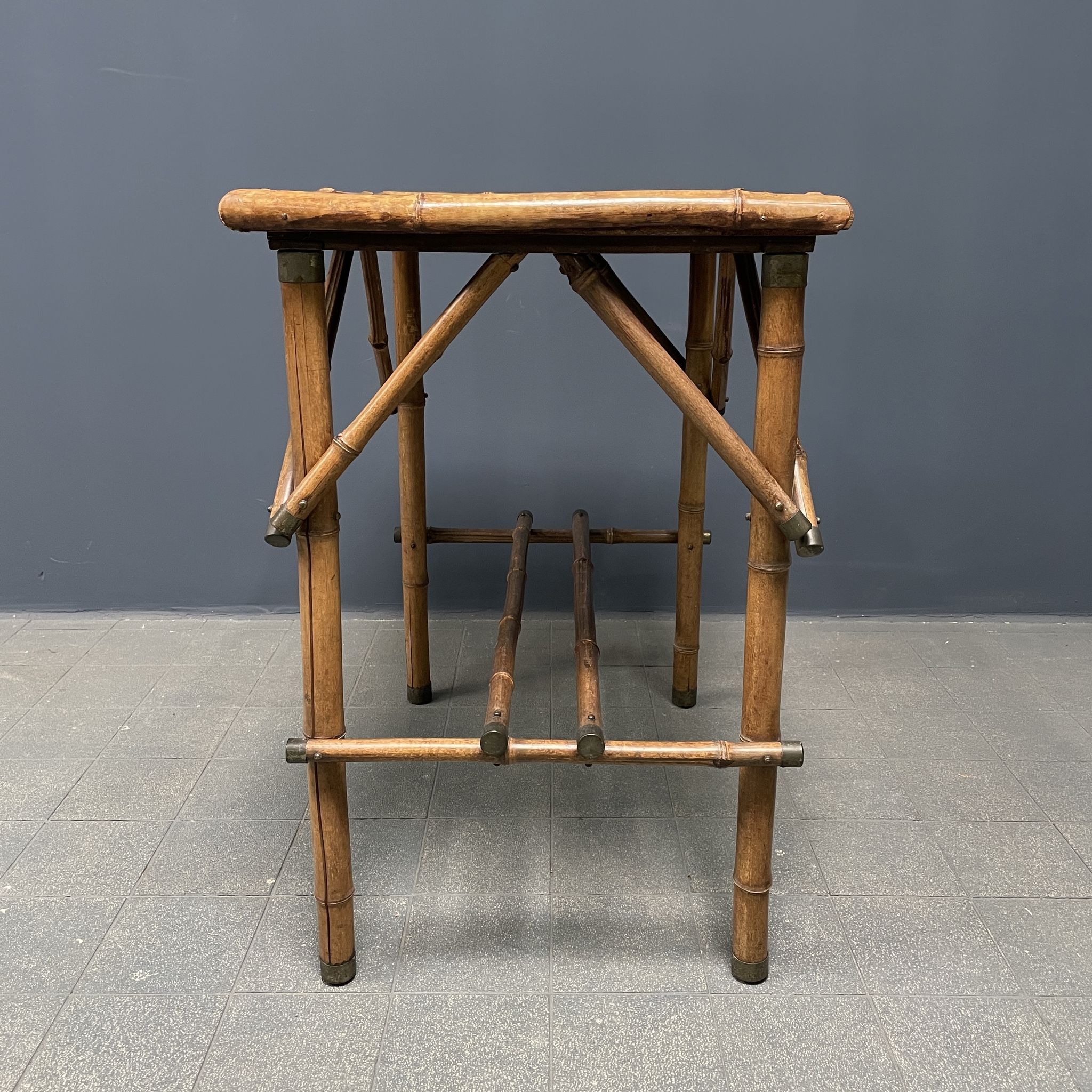 Bamboo side table with mirror top from France, 1940s