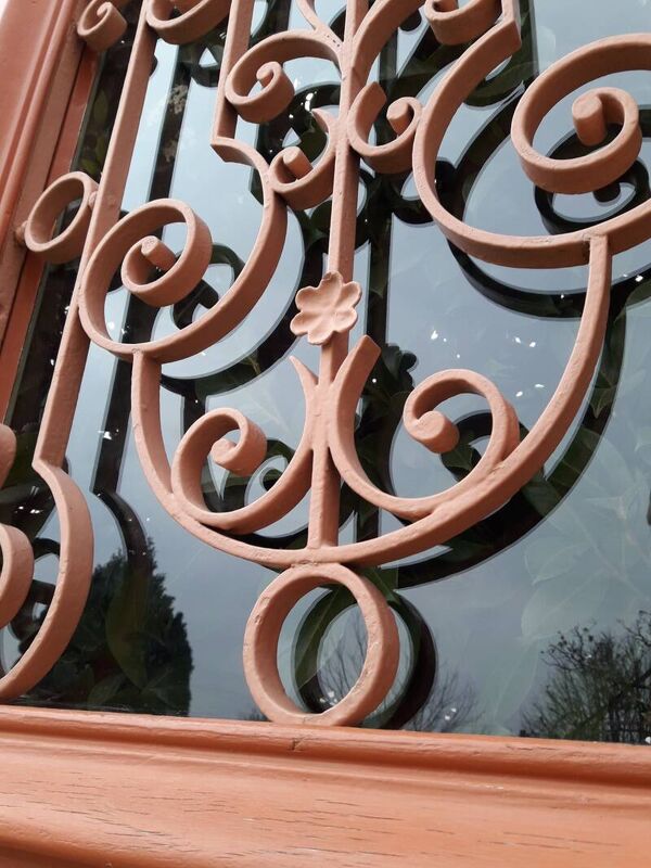 Porte d’entrée 264x99cm ancienne noyer chêne grille fer forgé panneau vitré