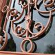 Entrance door 264x99cm old walnut oak wrought iron grille glass panel
