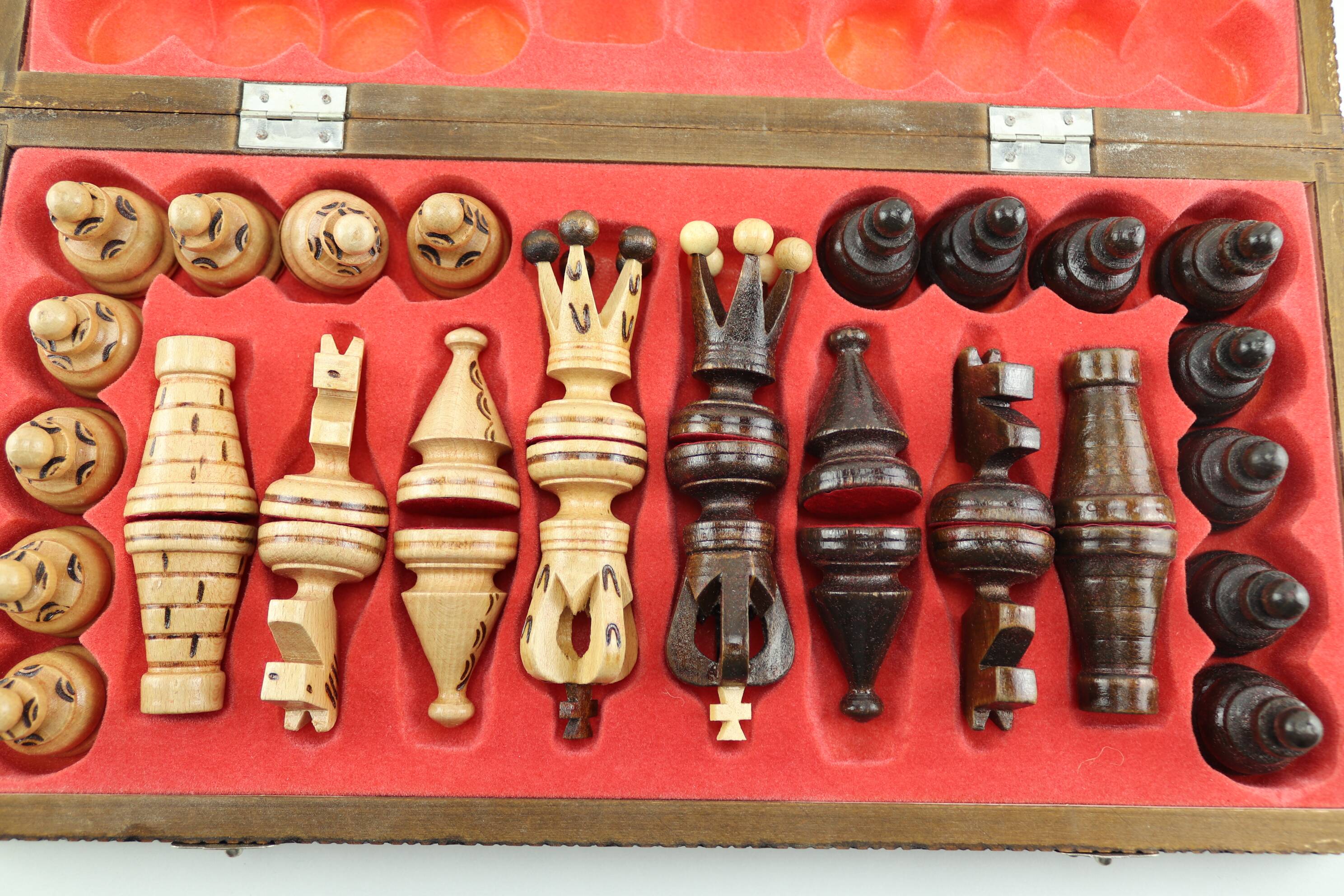 Vintage handcrafted folding chess set