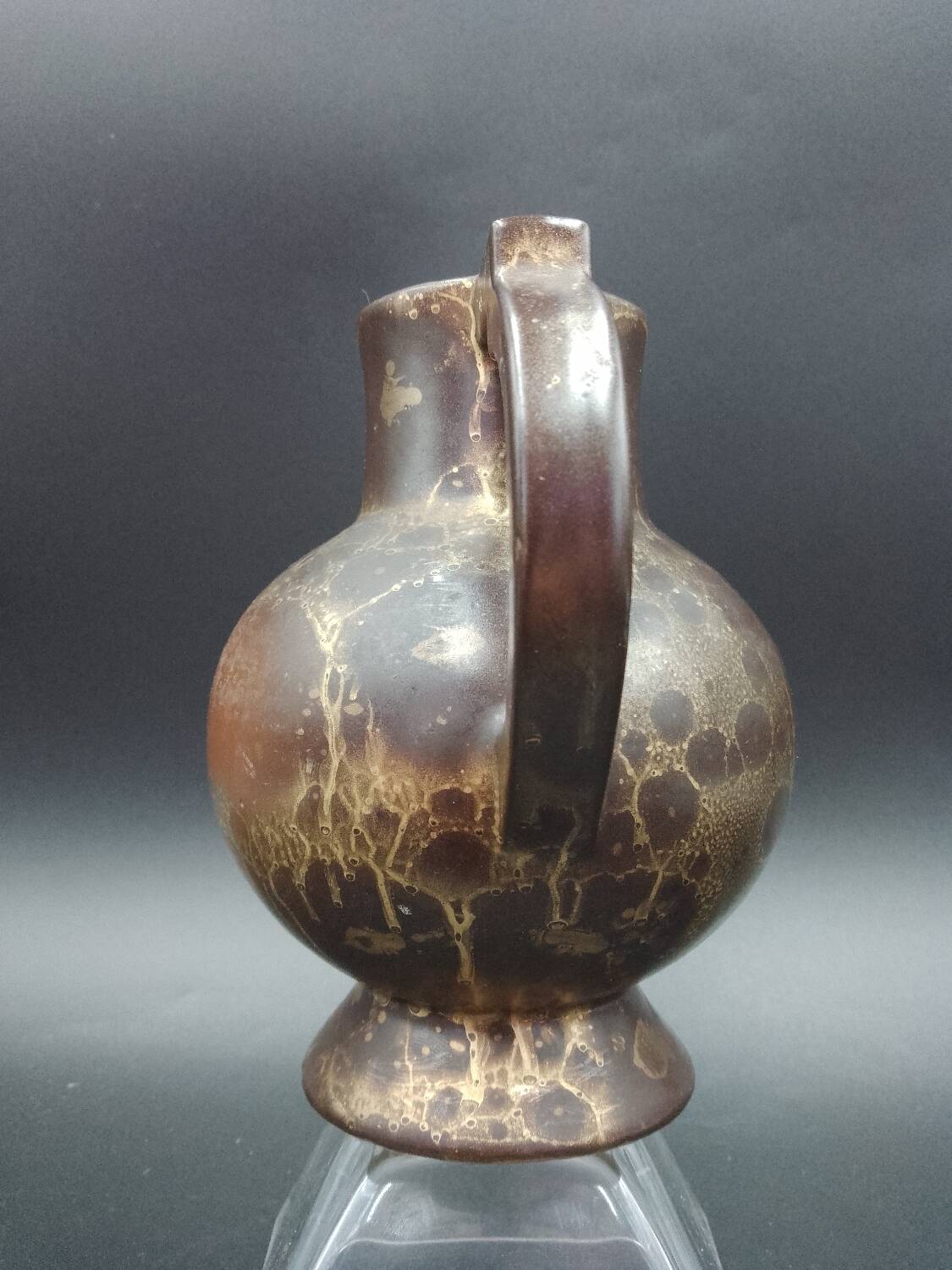 Cream jug in stoneware with brown and gold glaze by Lucien Brisdoux France 1930