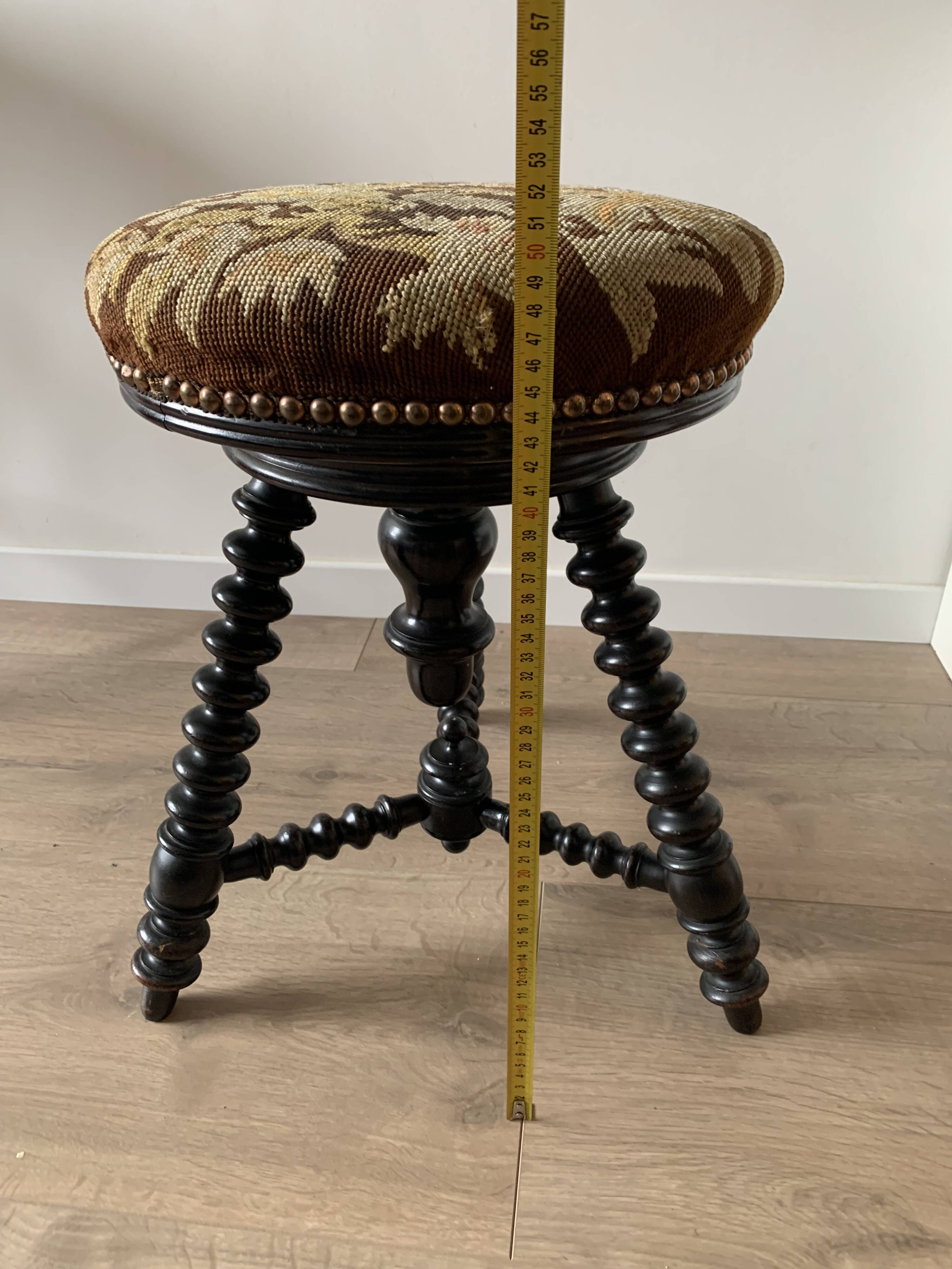 Antique Vintage Wooden Napoleon III Piano Stool