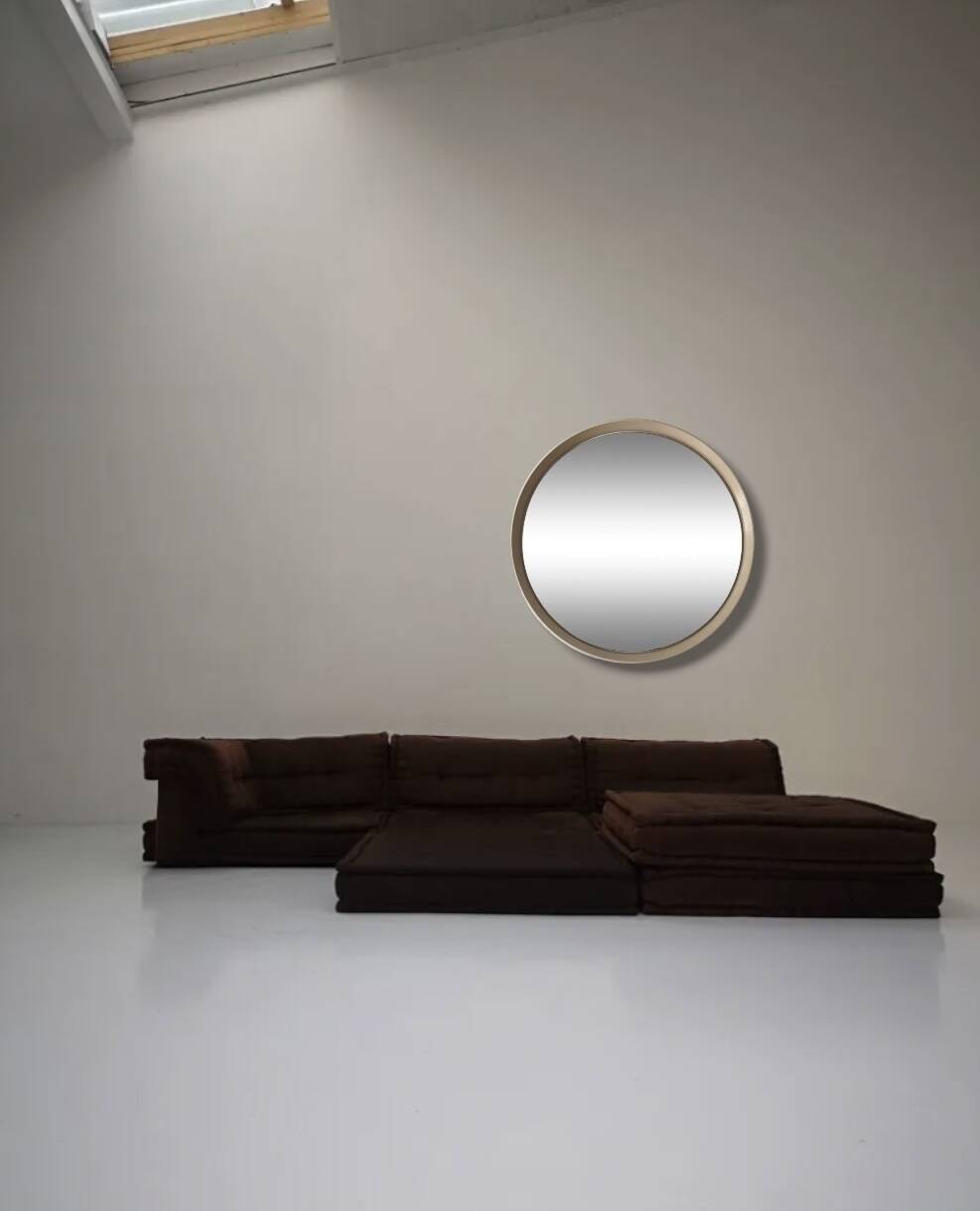 Large round white mirror space age design from around 1970.