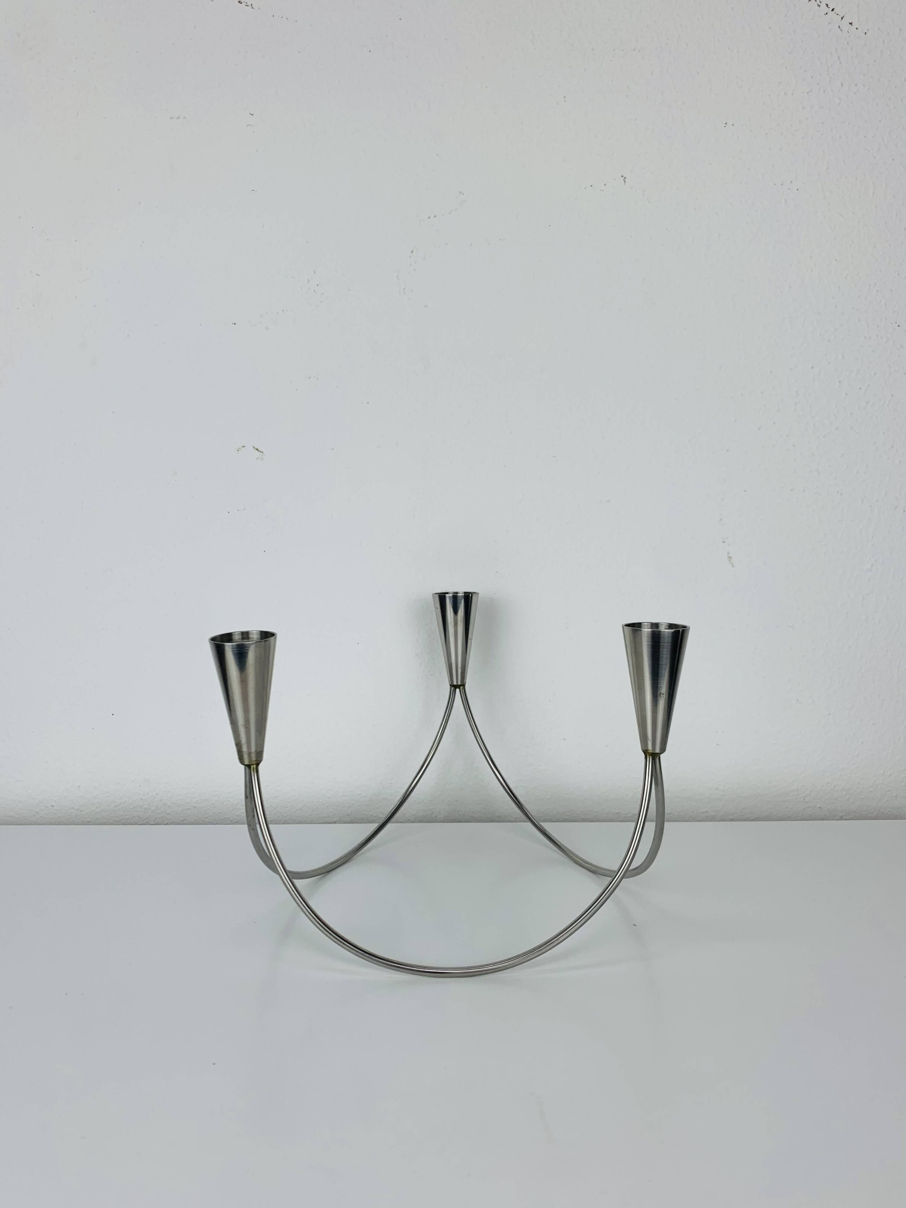 Vintage triple stainless steel candle holder