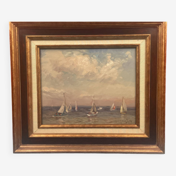Jeanne tifine (1929-2017) "sailboats in good weather" houlgate - hst