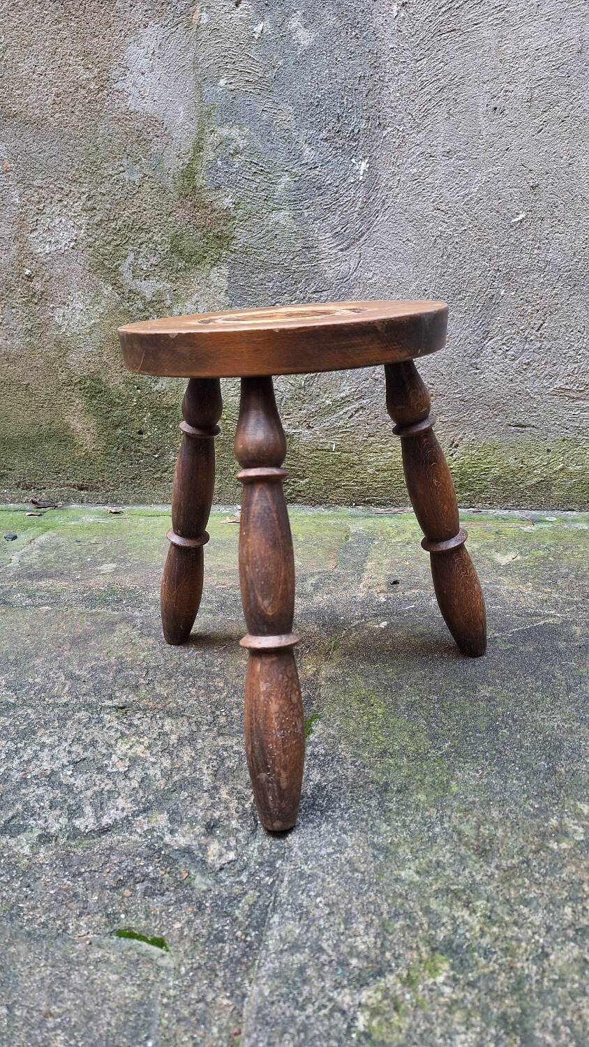 Turned wooden tripod stool