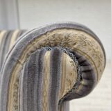 1960s, Danish lounge chair, blue/beige furniture velour, beech wood legs.