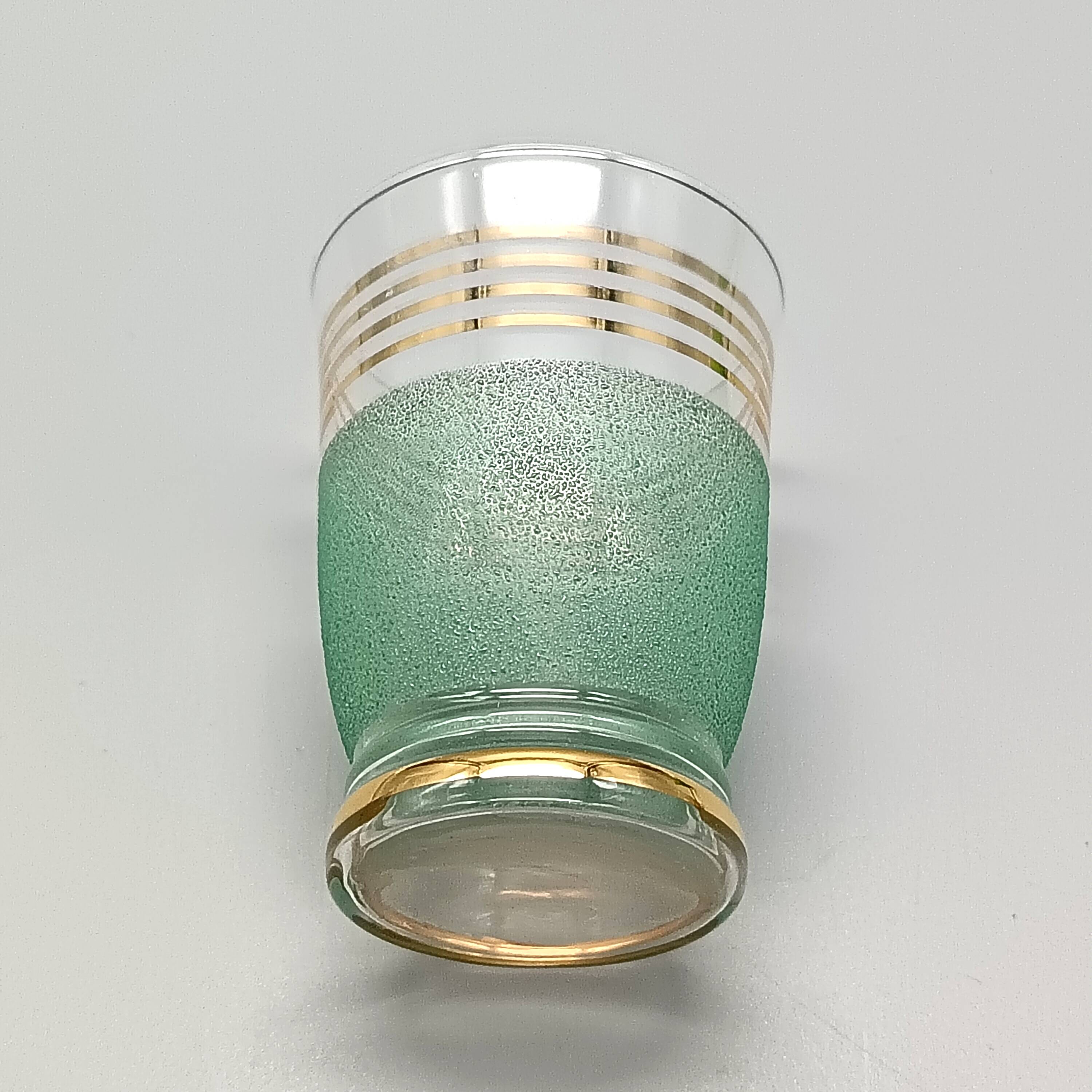 5 pretty multicolored frosted glasses with gold edges, vintage france 1950s