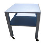 Square wooden table on wheels, 2 trays