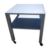 Square wooden table on wheels, 2 trays