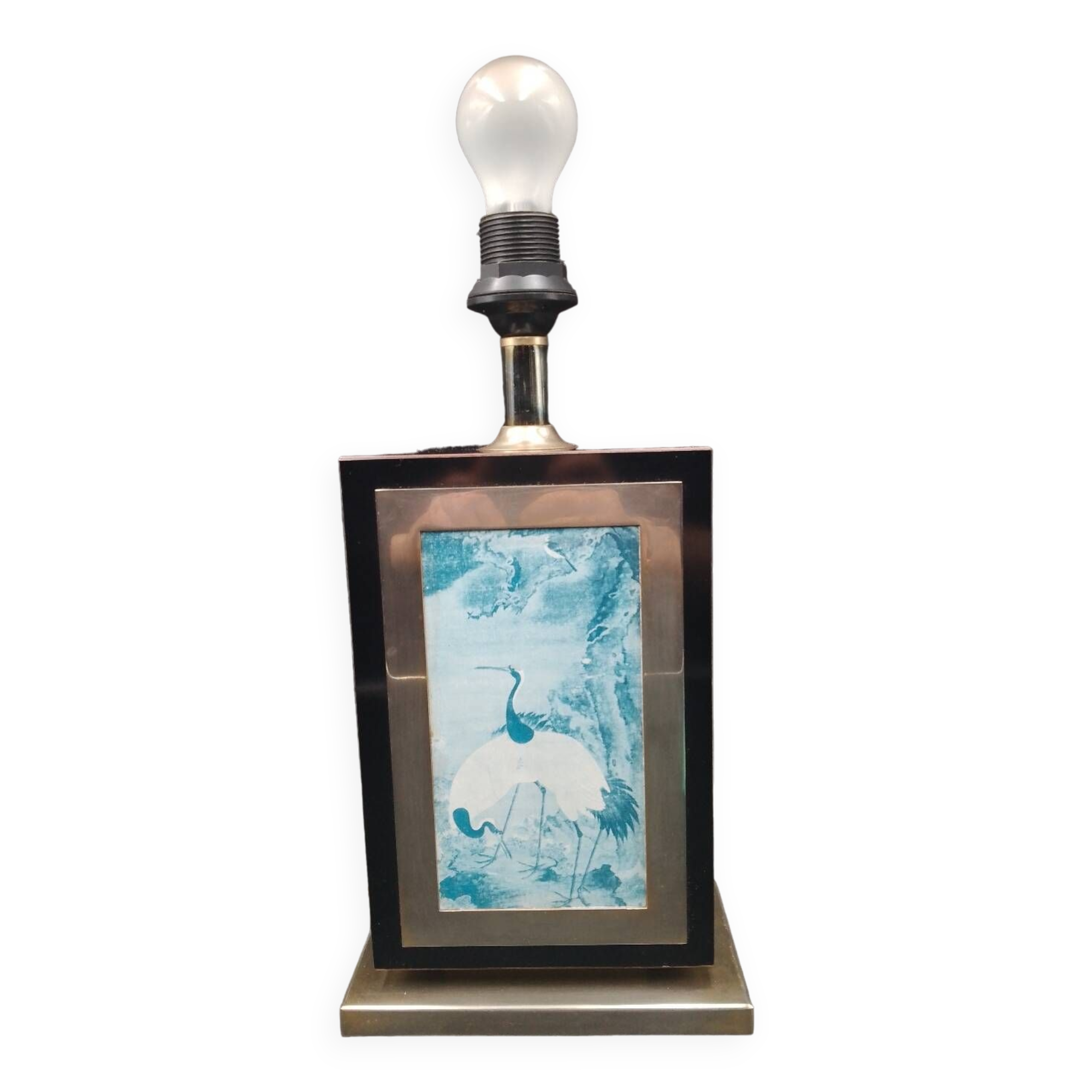 Table lamp the dolphin pagoda 1970 vintage melamine lacquered and brass heron