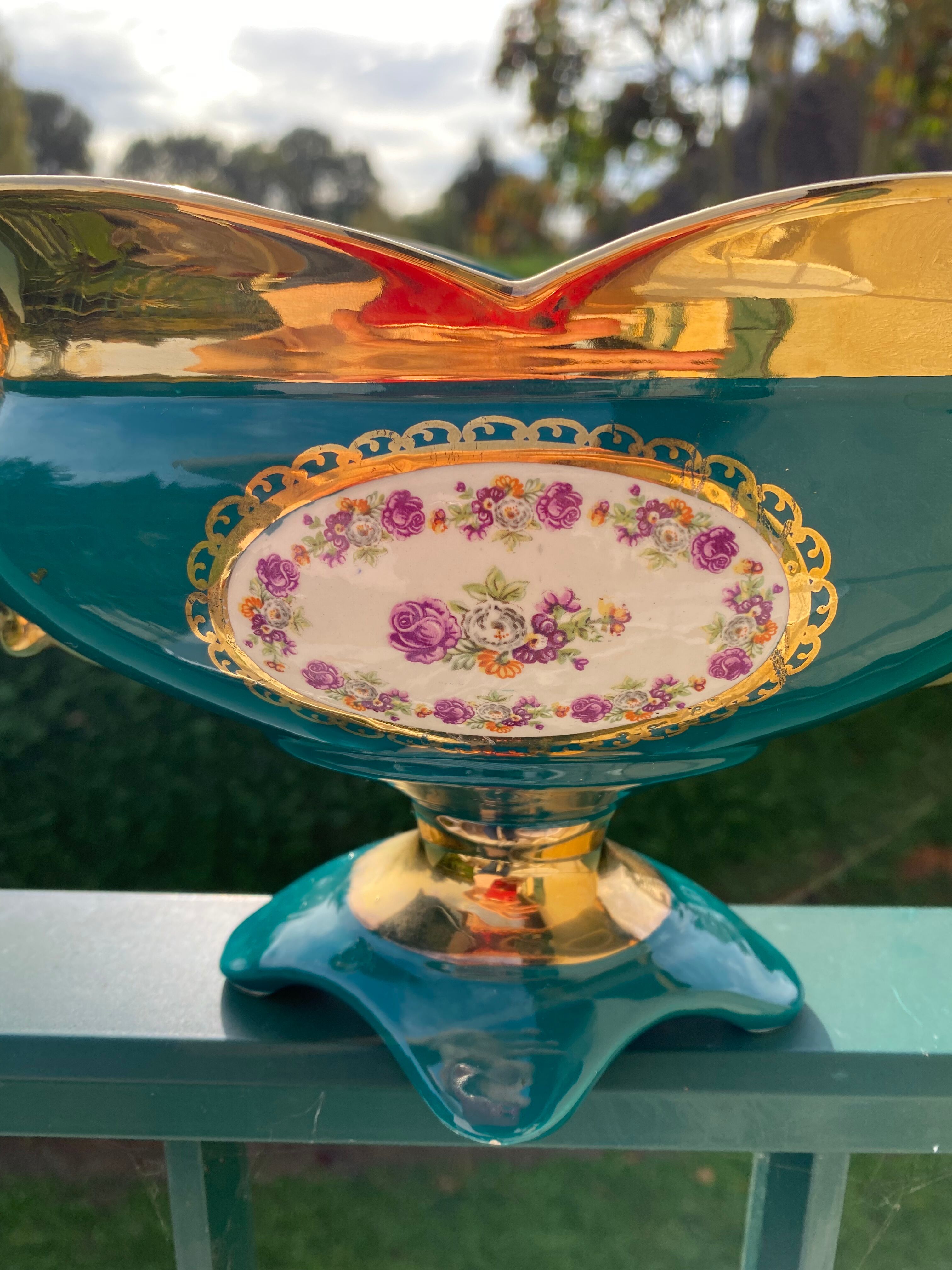 Vintage porcelain rose planter vase