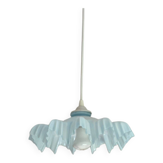 Suspension luminaire abat jour opaline bleu vintage