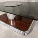 Vintage coffee table in smoked glass, chrome metal and wood décor 60s 70s