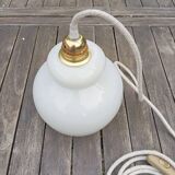 White opaline pendant lamp, linen cord