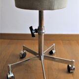 Adjustable office stool foot chrome wheels sitting vintage fabric