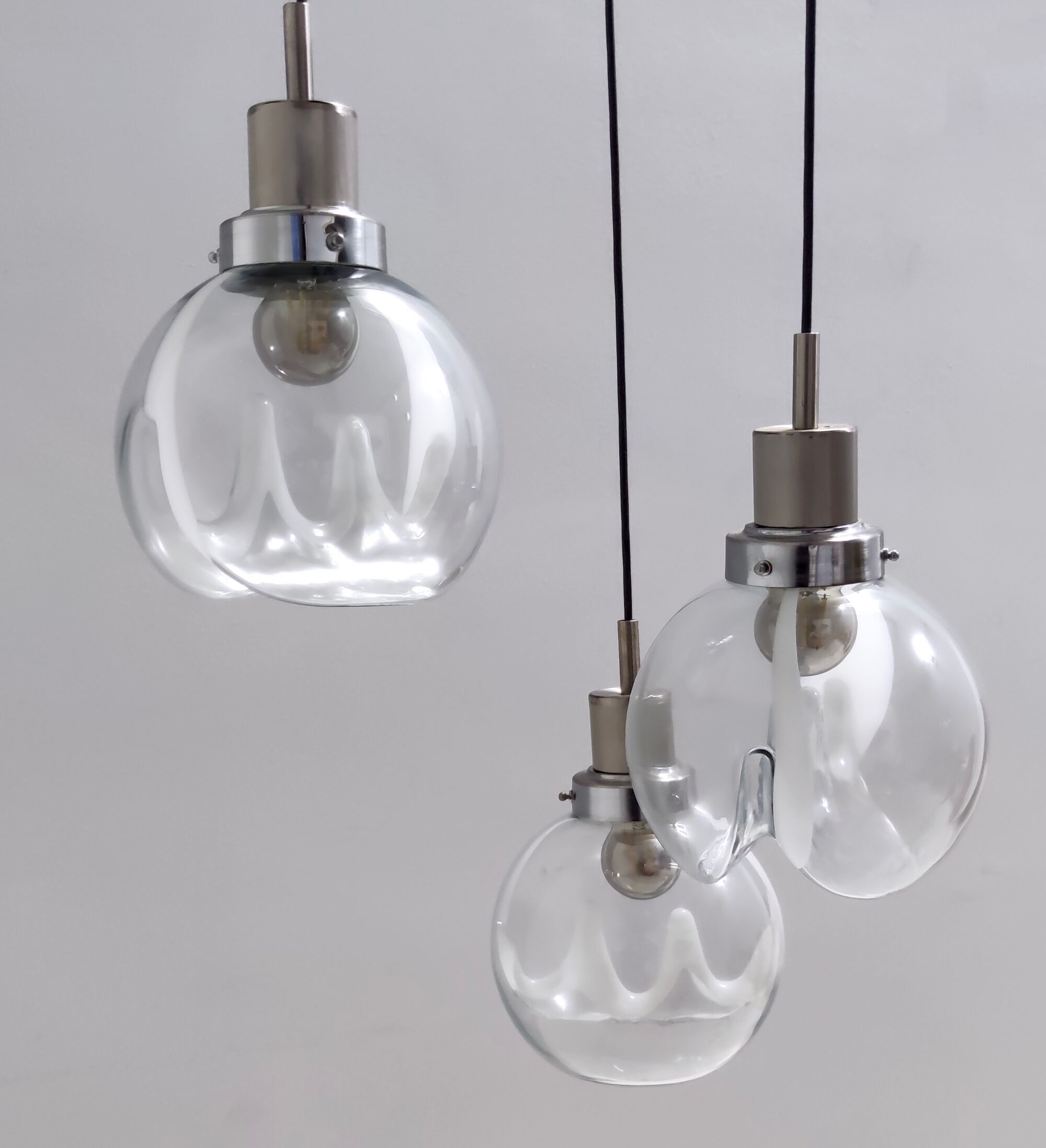 Murano glass and varnished metal 3-light pendant by Toni Zuccheri for Venini