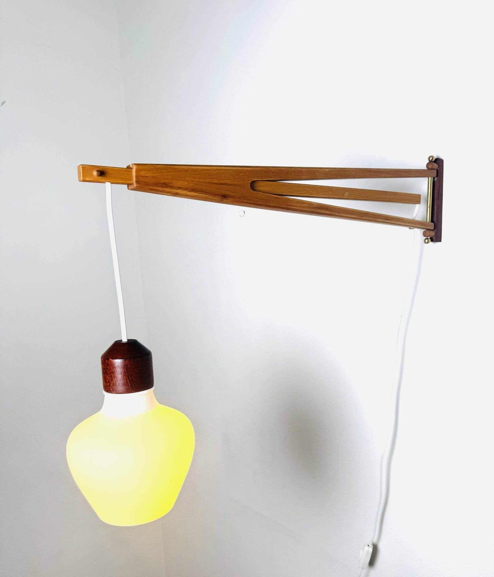 Large Extendable Swivel-Arm Wall Lamp In Wood And Opal Glass, Sweden 1950S