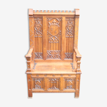 Neo gothic throne and side table, France ca 1900, Set of 2.