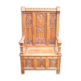 Neo gothic throne and side table, France ca 1900, Set of 2.