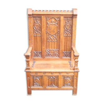 Neo gothic throne and side table, France ca 1900, Set of 2.