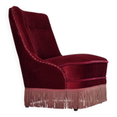 1960s, Danish armchair, original red furniture velour, beech wood legs.
