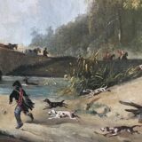 École française du XIX eme.la chasse à courre.huile sur toile encadrée