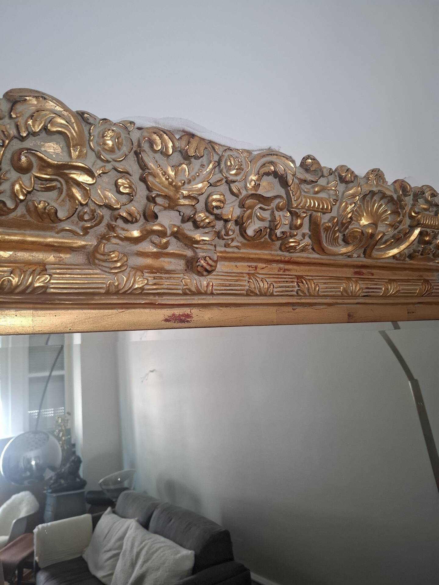 Grand miroir ancien monumental 185x145 bois doré glace biseautée style