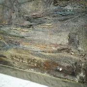 Vintage oil painting of marine cargo at the quay.