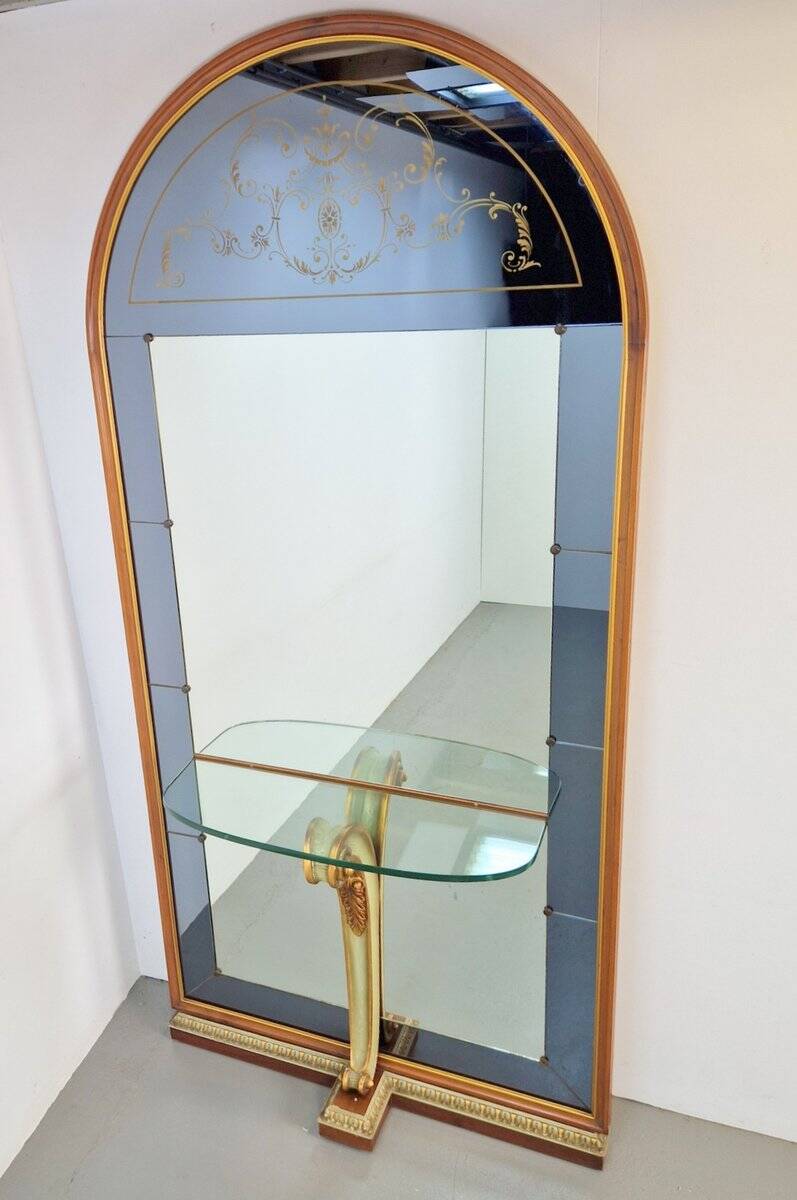 Vintage Floor Mirror with Console Table from Cristal Art, Italy, 1960s
