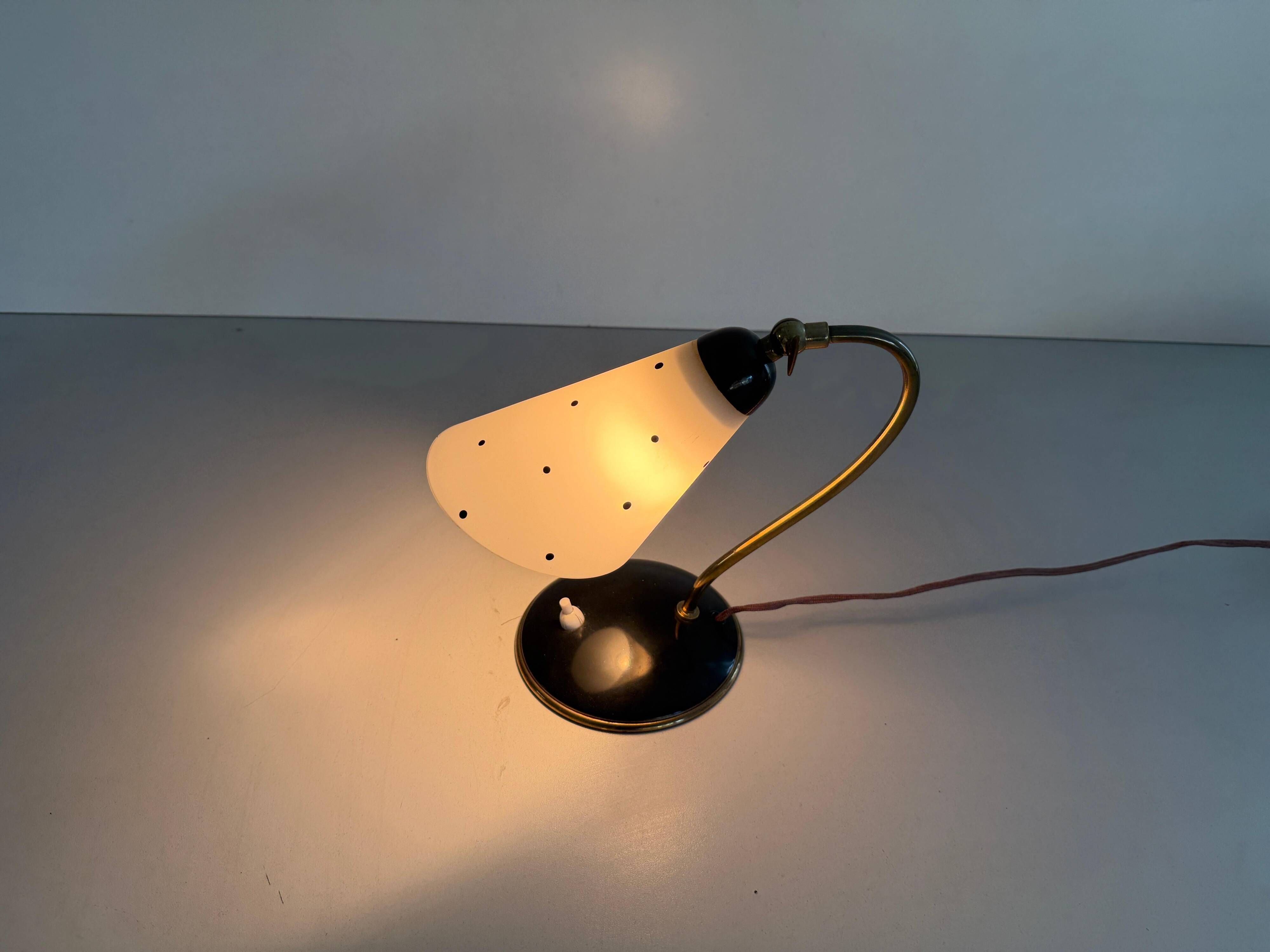 Mid-century bedside lamp in black metal and brass, 1950s, Germany