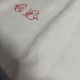 Old linen damask linen tablecloth red monogram GL 160 X 175 cm