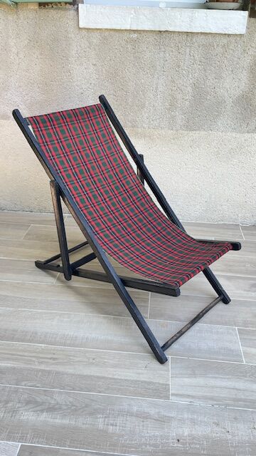 Folding deck chair WOOD and CANVAS Vintage