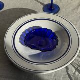 Set of 4 Italian deep plates Ceramica Quadrifoglio with blue rim D22