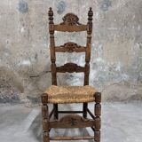 Set of 4 wooden and straw chairs