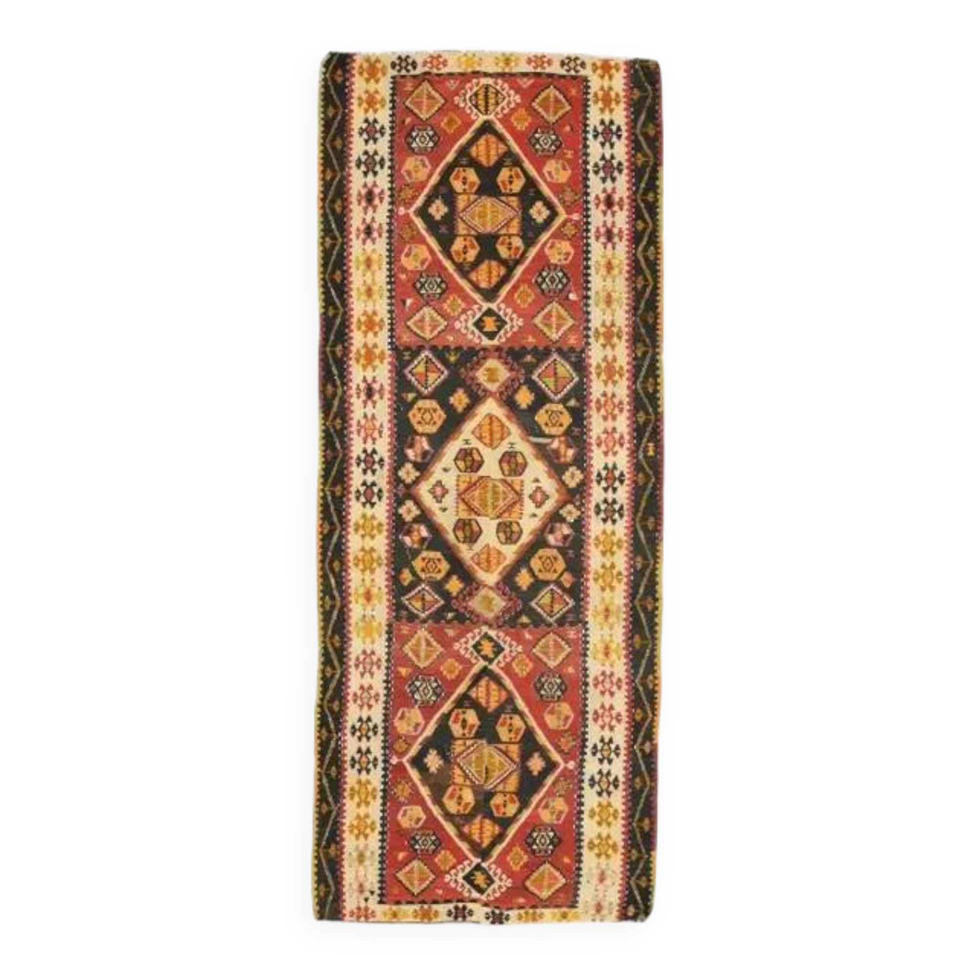 1970s Turkish Oushak Handmade Wool Cotton Red Runner 127x321