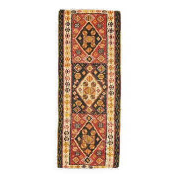 1970s Turkish Oushak Handmade Wool Cotton Red Runner 127x321